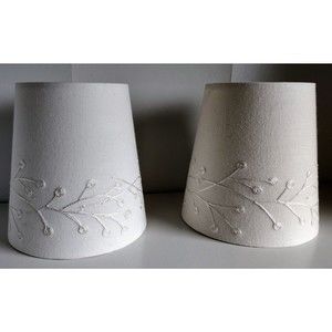 Off White Embroidered Linen Fabric Small Drum Pair 2 Lampshades SWEET 6" tall
